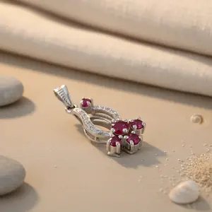 จี้เงินประดับทับทิมสำหรับผู้หญิง ชุบทองคำขาวและทองคำ 14K ดีไซน์หรูหราสไตล์วินเทจ เหมาะสำหรับสวมใส่ทุกวัน เป็นของขวัญเครื่องประดับ - Product Image 3