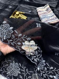 Sari de organza elegante con espejo y lentejuelas bordadas, muy vendido, fabricante y proveedor de moda femenina de Surat - Product Image 4