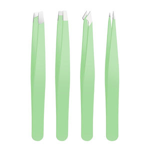 Juego de pinzas para cejas recubiertas de papel verde, Punta inclinada, acero inoxidable, 3,8 pulgadas, Kits de pinzas para manicura - Product Image 1