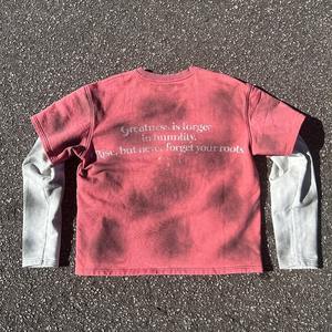 Strass impression numérique acide lavé graphique t-shirts pour hommes pierres précieuses Double couche T-shirt à manches longues pour t-shirts unisexes - Product Image 3