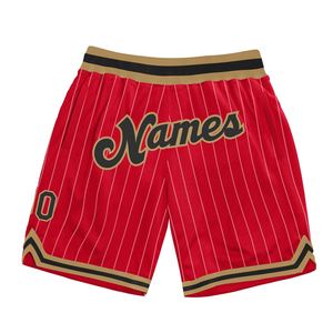 Pantalones cortos de baloncesto Industrie Direct Engro Sportswear Custom Red White Pinstripe Black-Old Gold Pantalones cortos de baloncesto auténticos - Product Image 1