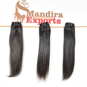 Cheveux humains indiens de tissage de tissage de couleur noire vierge naturelle soyeux longs faisceaux droits Temple Double trame Machine - Product Image 3