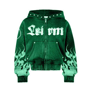 Sweat à capuche pour femmes zippé en éponge française délavé à l'acide avec logo personnalisé Sweat à capuche zippé lourd en coton biologique à épaules tombantes - Product Image 5