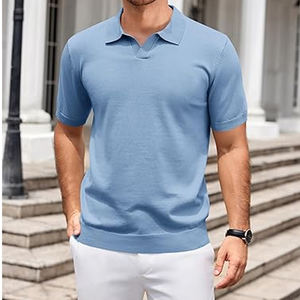 Camiseta de algodón de manga corta con cuello en V para hombre de alta calidad, camisetas de golf informales personalizadas suaves y transpirables con bordado - Product Image 2