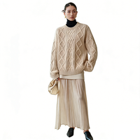 Pull en cachemire à col rond, tricoté en maille torsadée, personnalisé avec logo, pour femme