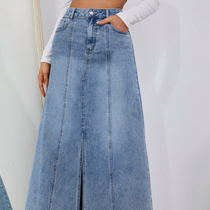 กระโปรงผ้ายีนส์ลำลองผู้หญิงลายสก๊อตฤดูหนาว, ผ้าฝ้าย100% ระบายอากาศได้ดีกันน้ำ - Product Image 2