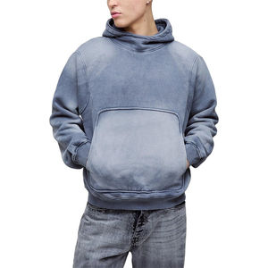 Sweat à capuche surdimensionné de haute qualité CustomTerry avec col cheminée, détails de couture, grande poche kangourou, style vintage pour homme - Product Image 3