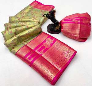 Kanjivaram Semi Silk Malhar Saree <b>Indian</b> & <b>Pakistani</b> <b>Clothing</b> Wholesale Suppliers - Product Image 3