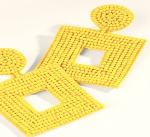 Pendientes geométricos cuadrados con cuentas de semillas, diseño de bloques de color amarillo y negro, estilo bohemio, joyería de playa para verano, accesorios de moda para damas. - Product Image 2