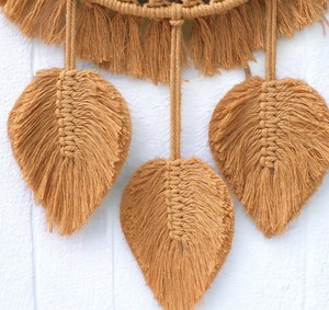 Handmade Hanging Macrame <b>Leaf</b> Mirror - Boho Home <b>Decor</b> - Product Image 2
