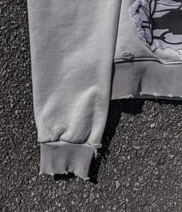 Sudadera con capucha de gran tamaño bordada personalizada Unisex Vintage Acid Wash Sun Faded Men's Distressed Pullover Sudaderas con capucha impermeables - Product Image 4