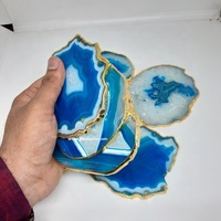 JILANI - Posavasos de Ágata Azul Chapado en Oro, Rebanada Natural, Hermosa Piedra Preciosa, Estilo Romántico, Decoración para el Hogar