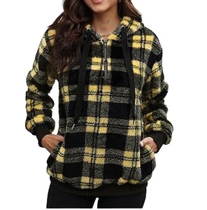 Flannel Sherpa Fleece Full Zip <b>Hoodie</b> Breathable Thick Winter Jacket with Patches Plain Dyed Blanket Material - Product Image 1