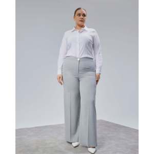 Poly Viscose Full Lycra Elastic Waist <b>Plus</b> Size <b>Trousers</b> - Grey - Product Image 4