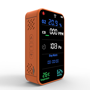 Détecteur de <span class=keywords><strong>gaz</strong></span> de poche portable - Moniteur O2 CO manuel, équipement de survie en camping avec testeur de pression d'air, température, humidité et qualité de l'air - Product Image 1