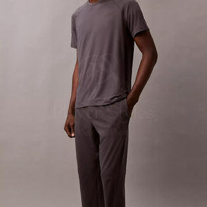 กางเกงวอร์มขาตรงสีเทาเอวกลางน้ำหนักเบาสำหรับผู้ชายกางเกงวอร์มแนวสตรีทแวร์ผ้าคอตตอนน้ำหนักเบา - Product Image 3