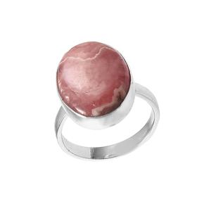 Anillo clásico de mujer con piedras preciosas de Rodocrosita ovalada en Ajuste de bisel de plata de ley 925 - Product Image 1