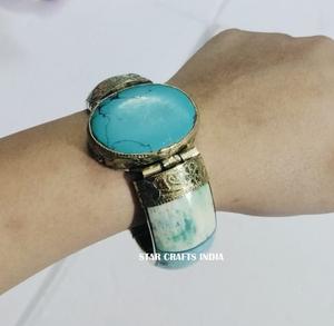 Pierre Naturelle avec Brass & Bone Design vente chaude fait à la main Femme Bracelet manchette 100% Os fait Bracelet - Product Image 1