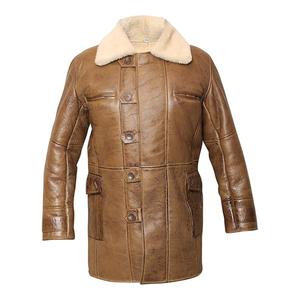 Manteaux lourds en cuir véritable avec logo personnalisé Veste aviateur au design classique avec col en fausse fourrure pour hommes - Product Image 6