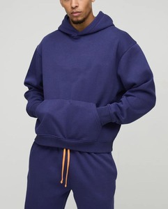 Chándal de Hip Hop de peso pesado para hombre de alta calidad 100%, conjunto de 2 piezas holgado liso con hombro caído de gran tamaño, Color sólido - Product Image 3