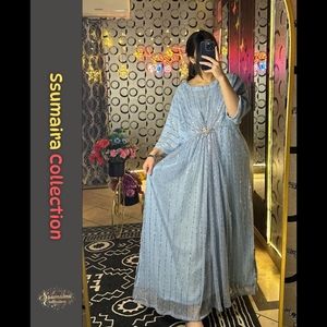 2025 Ssumaira Collection Dubai Style Casual Moonlight Embroidery Kaftan Gown for Women - Product Image 5