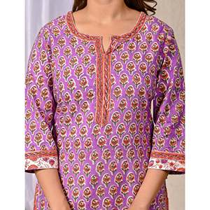 Purple Cotton <b>Kurta</b> Pant Set Butta Block Printed for Daily Wear - Product Image 2
