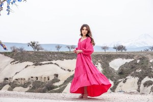 Increíble diseñador mirando Rosa Maxi verano algodón vestido de gran tamaño vestido de verano ropa de dormir de noche Color desnudo vestidos de noche conjunto de artículos - Product Image 4