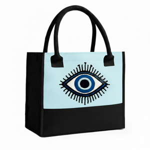 Portable Anti-Theft Evil Eye Tote <b>Bag</b> Embroidery Logo <b>Work</b> Zipper Closure Cotton Canvas Material Tote <b>Bag</b> For Everyday Use - Product Image 1