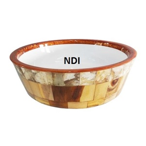 Cuenco hondo de madera de mango de gran tamaño con acabado personalizado para el hogar, Hotel, restaurante, centros de mesa impresos con esmalte, frutero decorativo - Product Image 4