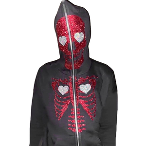 Sudadera con capucha personalizada con bordado 3D de diamantes de imitación gruesa de talla grande impermeable Unisex transpirable Sudadera con capucha de lana de peso pesado - Product Image 2