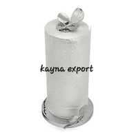 Support à mouchoirs de luxe artisanal en laiton doré avec motif feuille blanche, style artisanat américain fait main, sur base métallique autoportante