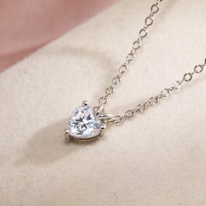 สร้อยคอจี้เพทายหัวใจ16นิ้วหมั้นสร้อยคอซ่อนฮาโลงานแต่งงานของขวัญเพชรจำลองสำหรับภรรยา - Product Image 4