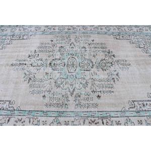 Tapis en laine patchwork vintage avec envers en latex, grande taille 5,3x8,7 pi, blanc et bleu, décoration intérieure écologique - Product Image 5