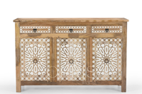 Buffet rustique artisanal de style ferme, antique et durable, pour salle à manger, salon, hôtel, en bois massif, avec trois tiroirs de rangement