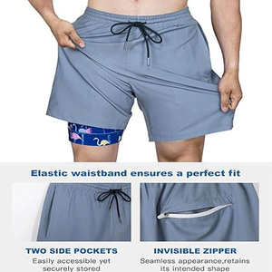 Logo Custom Designer Basketball Sports Shorts for Men Elastic Waist Solid Double <b>Layer</b> Workout Jogger Compression Shorts Adult - Product Image 4