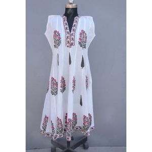 Robe de soirée en coton pour femmes, imprimé à la main, sans manches, Kurta, droite, belle tunique, tenue d'été, 100% - Product Image 6