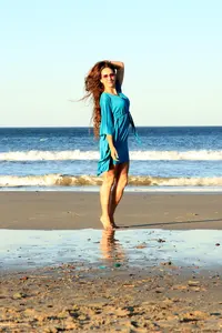 Hermoso Kaftán Estilo Boho Hippie, Veraniego, de Rayón, Azul Cielo, Cómodo, con Estampado Floral, Cuello en V, Manga Media, Mini, Lavable, Natural - Product Image 6