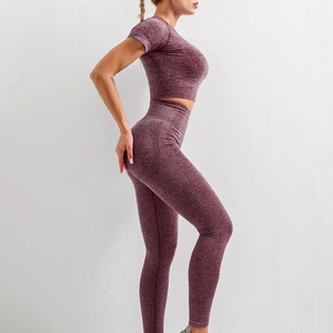 Ensemble de vêtements de yoga actifs pour femmes, taille haute, uni, séchage rapide, extensible, doux, respirant, avec logo sur le devant, legging et haut à manches longues - Product Image 6