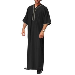 Thobe musulman pour hommes, haute qualité, décontracté, thobe islamique pour hommes, couleur unie, manches courtes sur mesure avec poche poitrine - Product Image 2