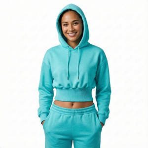 Sweat à capuche à taille haute pour femme, sur mesure, à ourlet large côtelé, épaules tombantes, prix de gros, directement de l'usine, sweats à capuche pour femmes - Product Image 1