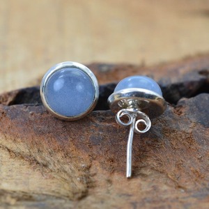 Chalcedony Gemstone <b>Stud</b> <b>Earrings</b> Jewelry For Women Silver Boho Style Jewelry 925 Sterling Silver Trending Handmade <b>Earrings</b> - Product Image 5