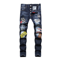 Personnalisation de la broderie du nom de la marque de la mode en coton nouveau style de jeans déchirés longs pour hommes