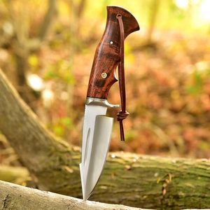 Cuchillo de Caza de Acero de Damasco Personalizable, con Mango de Hueso y Funda de Cuero, OEM, Tendencia en EE. UU., Gran Venta - Product Image 1