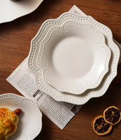 Assiette en céramique vintage à bord perlé, de luxe, profonde, pour servir des plats occidentaux et des desserts