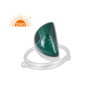 Latest Trending Fine Sterling Silver Natural Malachite Gemstone Crescent <b>Moon</b> Design Stackable <b>Ring</b> Custom Jewelry Manufacturer - Product Image 1