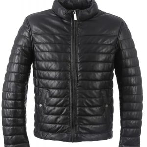 Veste en cuir pour hommes en fibre de polyester en peau de mouton de haute qualité avec fermeture à glissière avant personnalisée - Product Image 1