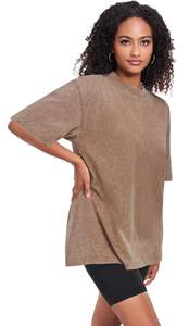 Camisetas de cuello redondo para mujer, camiseta de manga corta informal cómoda con lavado ácido, camisetas de mujer de Color liso con estampado personalizado - Product Image 5