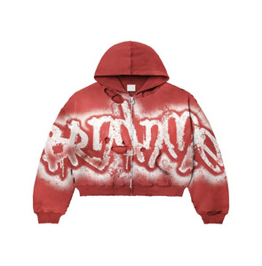 Sweat à capuche personnalisé pour hommes 100% Tissu patchwork en coton de haute qualité lavé à l'acide brodé à fermeture éclair Style surdimensionné XL à capuche - Product Image 3