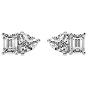 Pendientes de Diamantes Cultivados en Laboratorio con Doble Llama Divina, 1 Ct Tw, Color F-G, Claridad VS, Cuatro Piedras, Oro Blanco de 14K, Diseño con Motivo de Fuego - Product Image 2