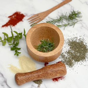 Ensemble de mortier et pilon traditionnel en bois de noix de coco-Outil de cuisine rustique pour herbes et épices | Artisanat artisanal du Vietnam - Product Image 6